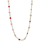 Chanel Crystal Pearl Chicklet Sautoir Necklace Red Gold