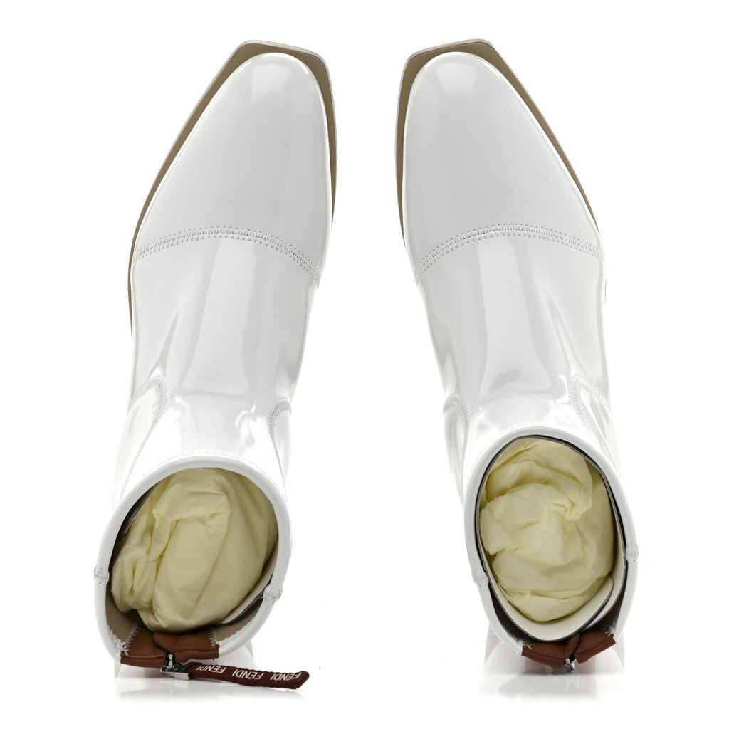 Fendi Glossy Neoprene FFrame Low Ankle Boots 37.5 White