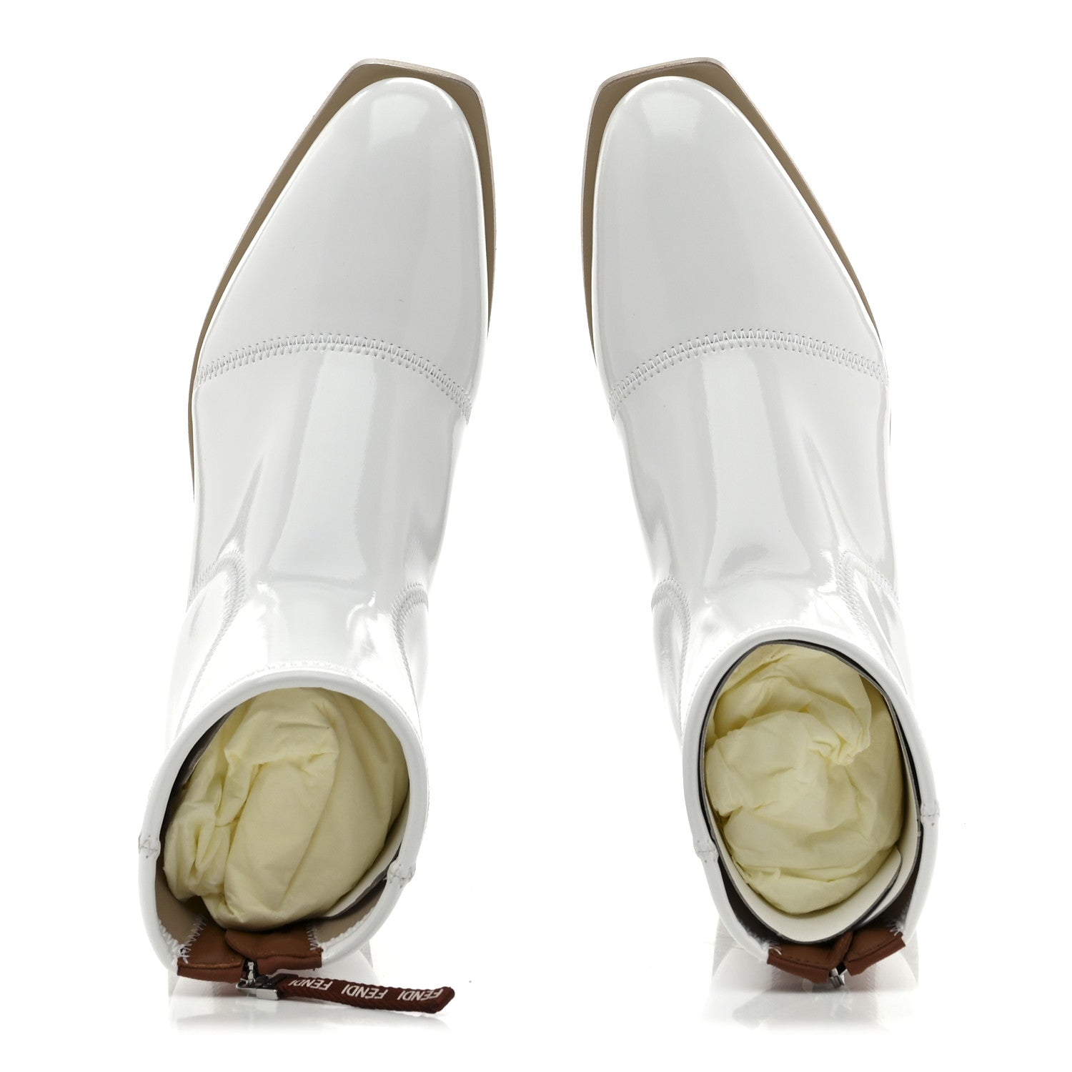 Fendi Glossy Neoprene FFrame Low Ankle Boots 37.5 White
