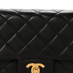 Chanel Lambskin Quilted Medium Rectangular Kelly Flap Bag Black