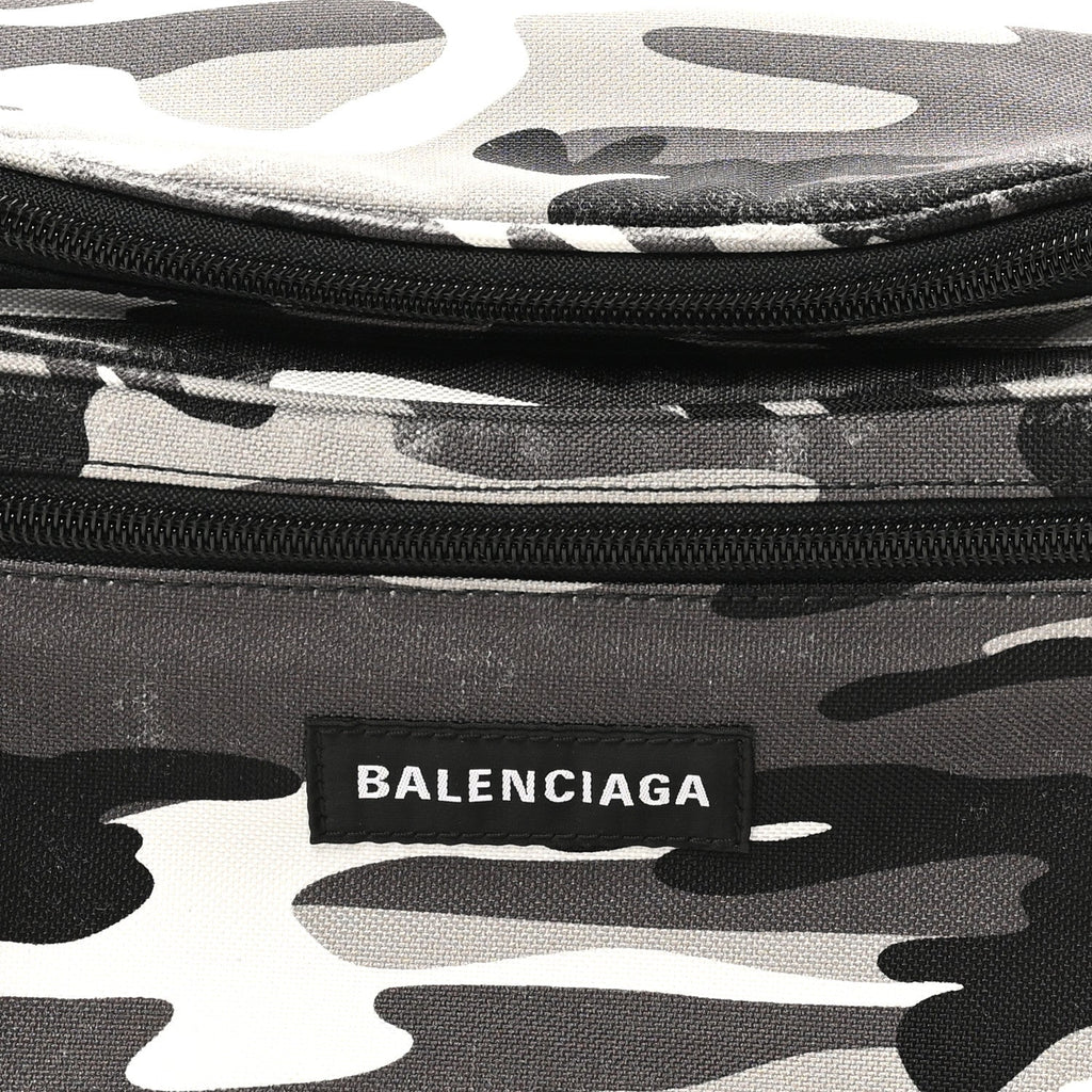 Balenciaga Distressed Nylon Canvas Camo Logo Explorer Beltpack Black White Gray