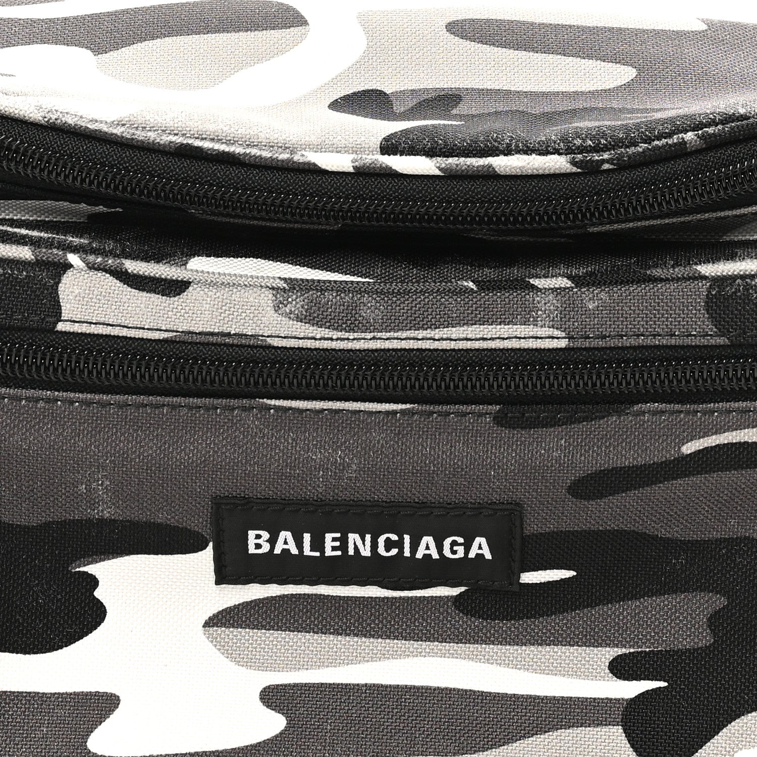 Balenciaga Distressed Nylon Canvas Camo Logo Explorer Beltpack Black White Gray