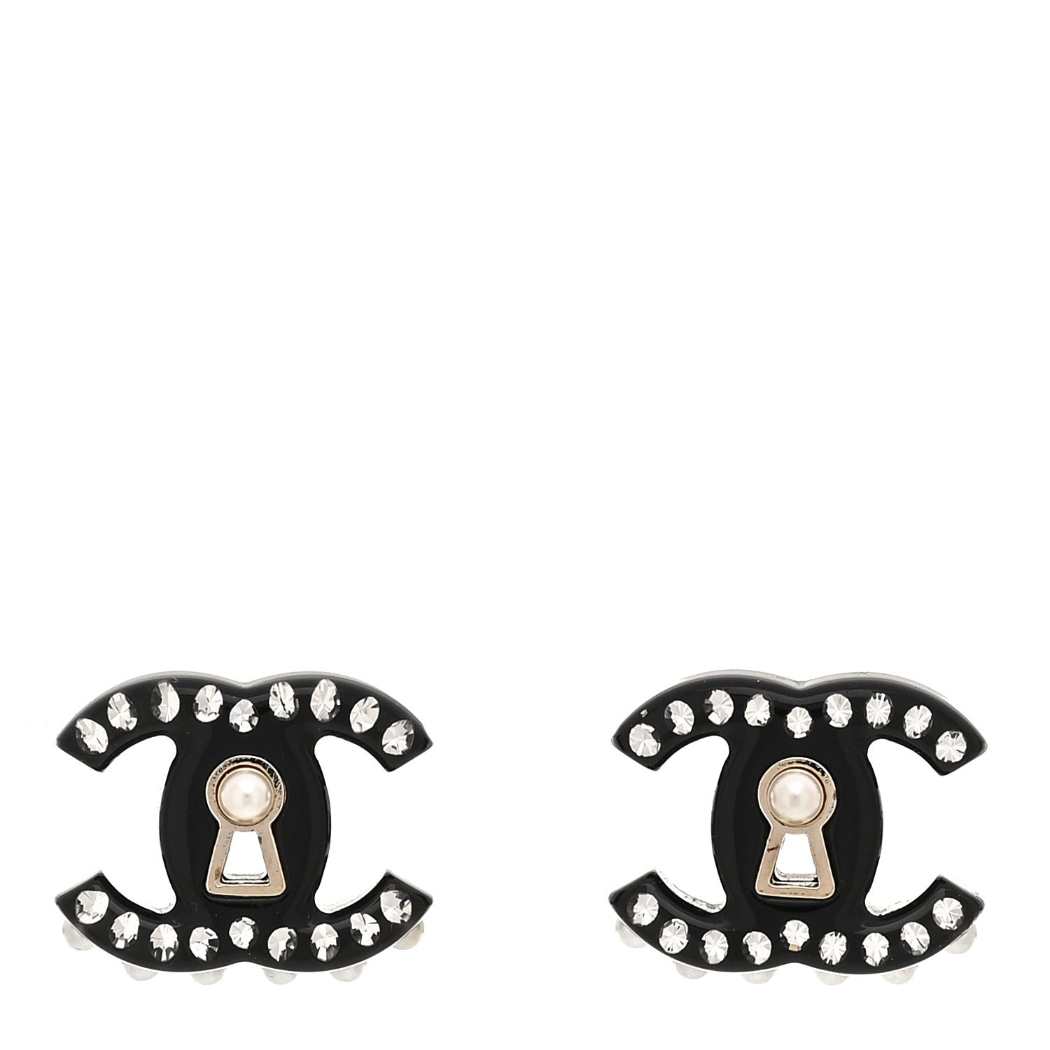 Chanel Resin Crystal Pearl CC Earrings Black