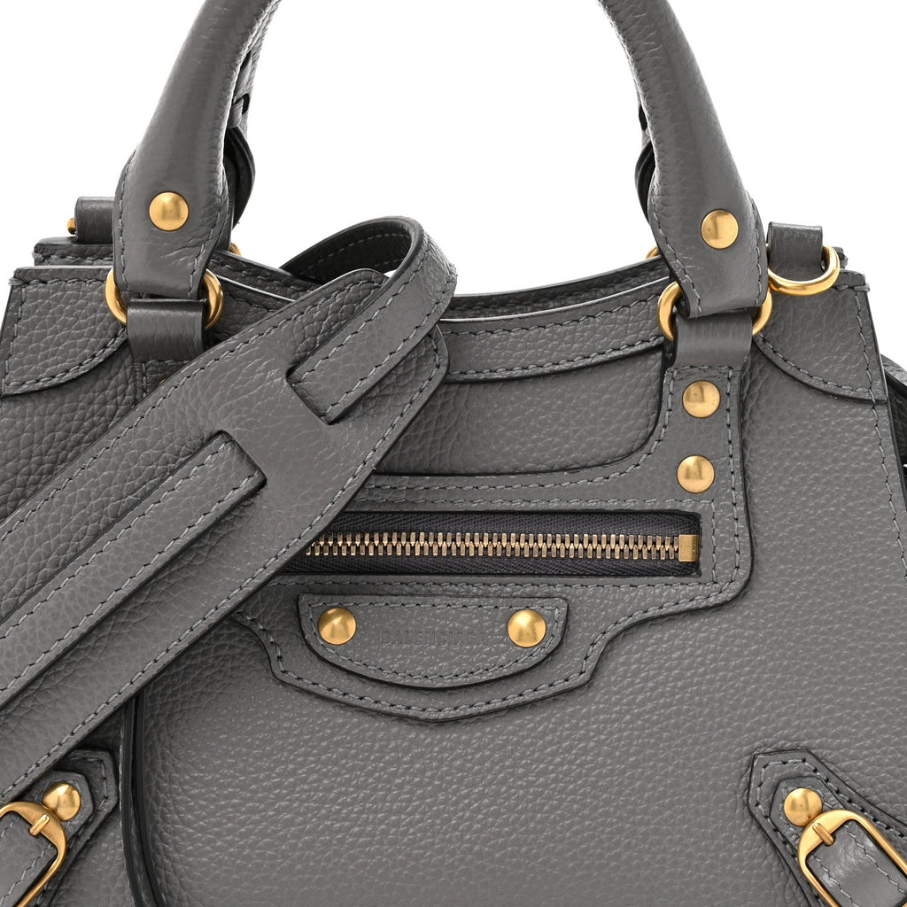 Balenciaga Grained Calfskin Neo Classic Gold Hardware Mini City Dark Grey