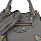 Balenciaga Grained Calfskin Neo Classic Gold Hardware Mini City Dark Grey