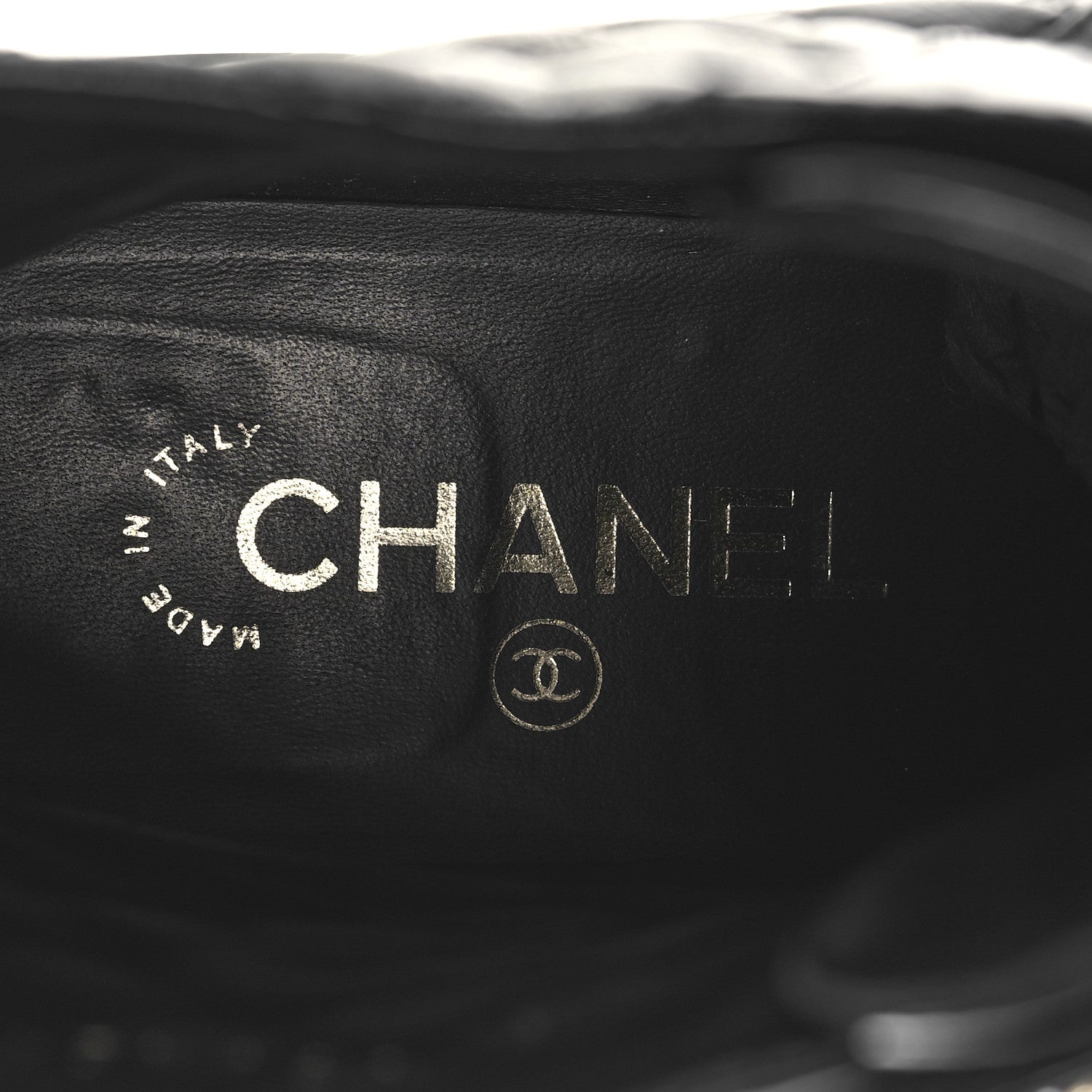 Chanel Shiny Calfskin Quilted Lace Up Combat Boots 39 Black