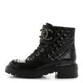 Chanel Shiny Lambskin Quilted Lace Up Combat Boots 37 Black