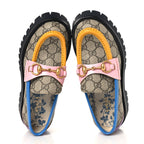 Gucci GG Supreme Monogram Cordovan Lux Womens Harald Horsebit 25mm Platform Loafers 35.5 Beige Sugar Pink Crop Shine Purple Marine