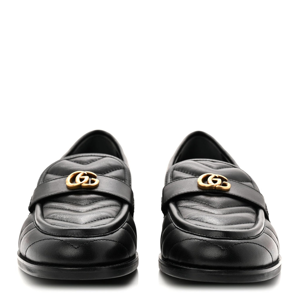 Gucci Nappa Matelasse Double G Marmont Loafers 42 Black