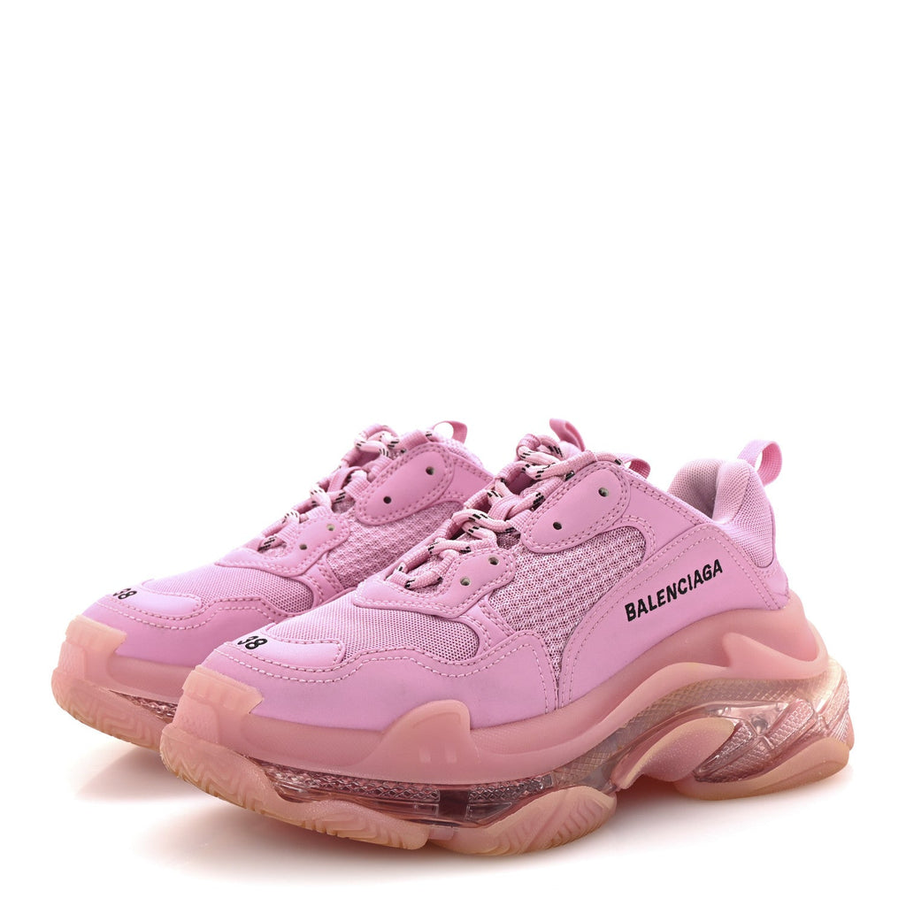 Balenciaga Fabric Mesh Clear Sole Womens Triple S Sneakers 38 Pink