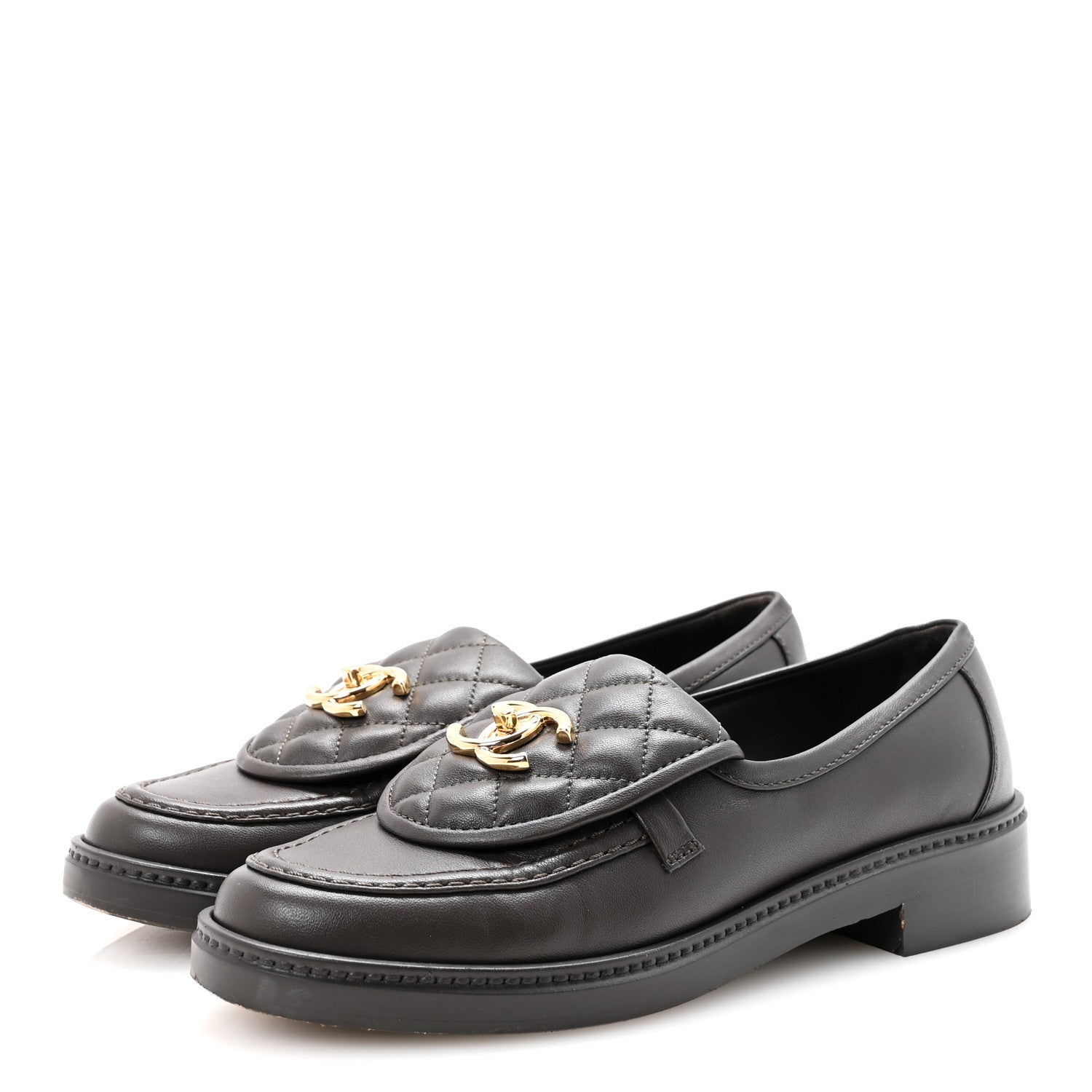Chanel Lambskin Quilted CC Turnlock Loafers 36 Dark Brown