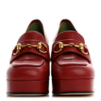 Gucci Goatskin Houdan Mid Heel Platform Loafers 35.5 Hibiscus Red