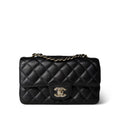Chanel Black Caviar Quilted Mini Rectangular Flap Light Gold Hardware