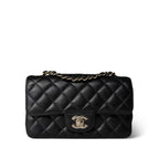 Chanel Black Caviar Quilted Mini Rectangular Flap Light Gold Hardware