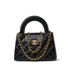 Chanel 23K Black Shiny Aged Calfskin Quilted Nano Kelly Shopper Aged Gold Hardware