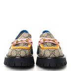 Gucci GG Supreme Monogram Cordovan Lux Womens Harald Horsebit 25mm Platform Loafers 35.5 Beige Sugar Pink Crop Shine Purple Marine