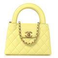 Chanel Shiny Aged Calfskin Quilted Nano Kelly Shopper Light Yellow