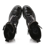 Chanel Shiny Calfskin Quilted CC Lace Up Combat Boots 37.5 Dark Burgundy