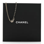 Chanel Metal Calfskin Crystal Double CC Short Necklace Black Gold