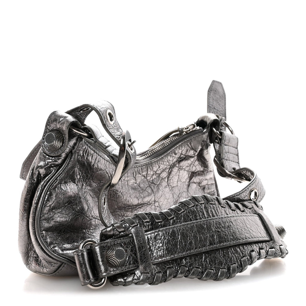 Balenciaga Metallic Agneau Arena Le Cagole Shoulder Bag XS Silver