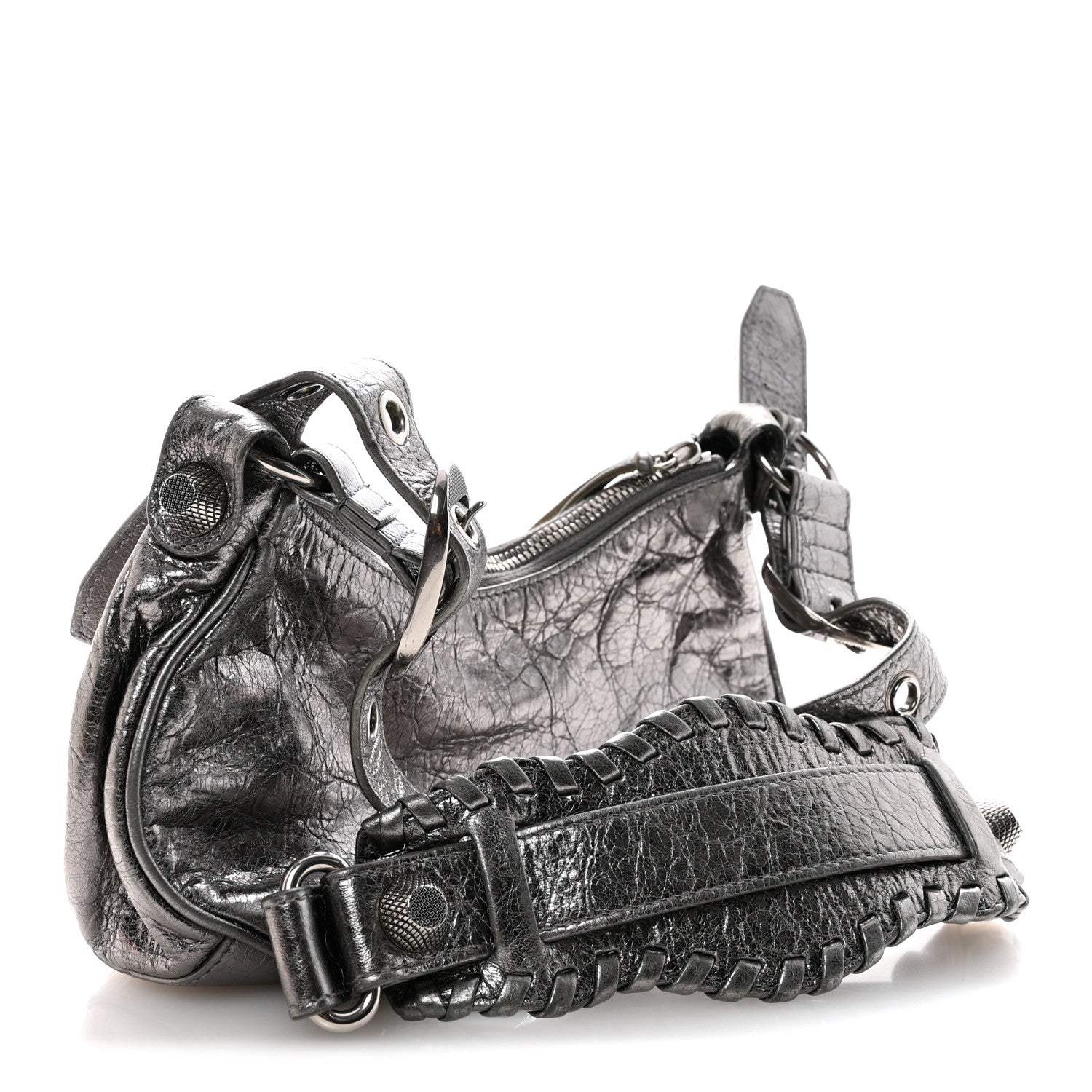 Balenciaga Metallic Agneau Arena Le Cagole Shoulder Bag XS Silver