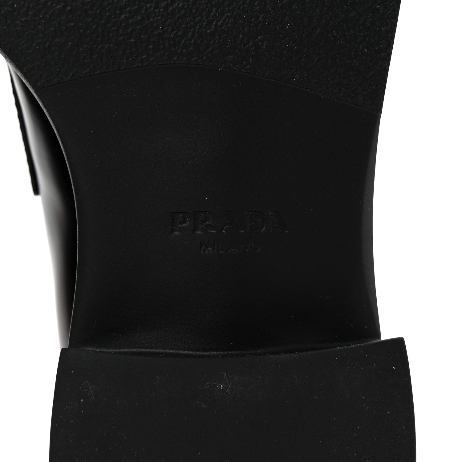 Prada Spazzolato Metal Triangle Logo 50mm Loafers 36.5 Black