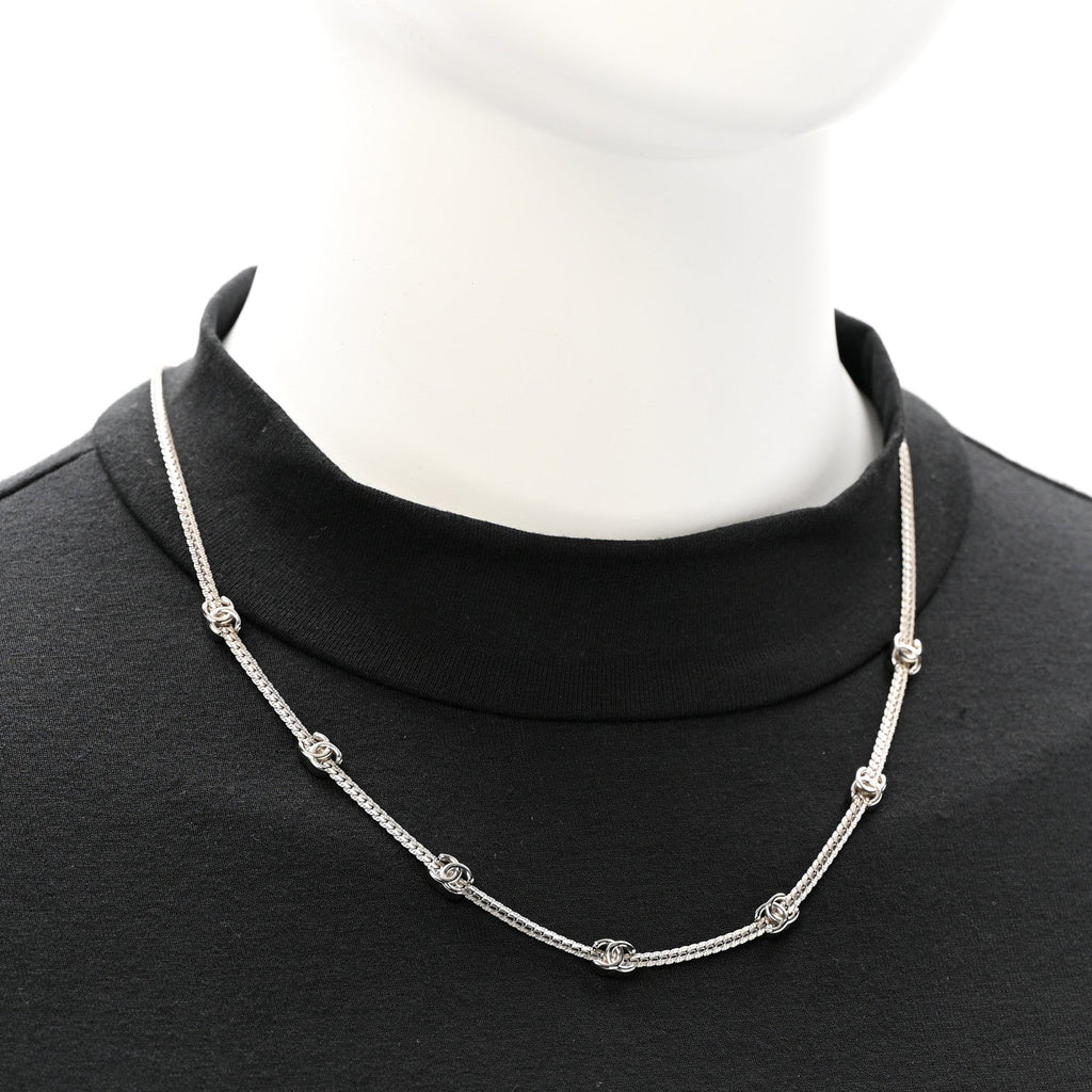 Chanel Metal CC Short Chain Necklace Silver