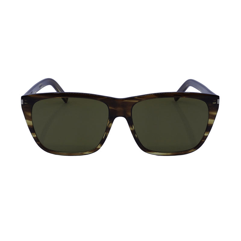 Saint Laurent Sunglasses Square Full Rim, Striped Havana Frame and Green Lens SL431SLIM005