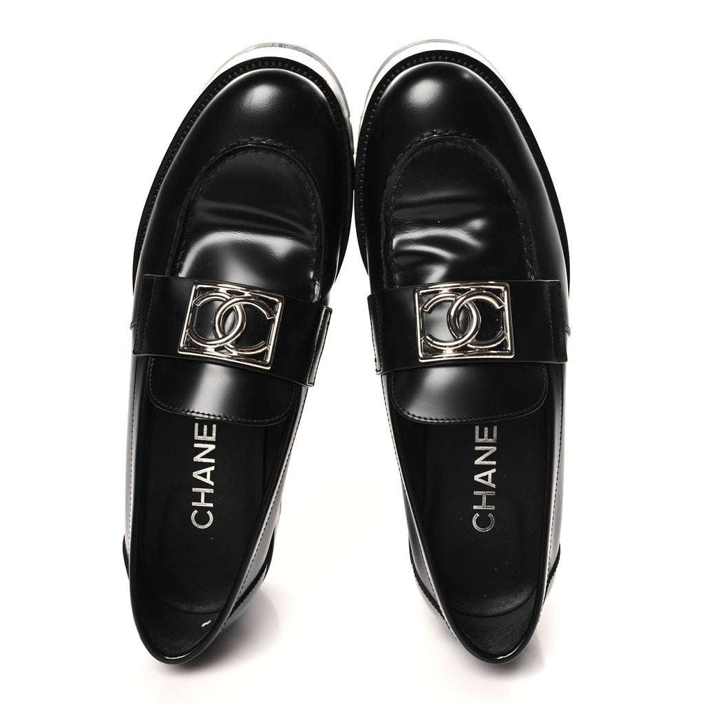 Chanel Calfskin Metal CC Loafers 39 Black