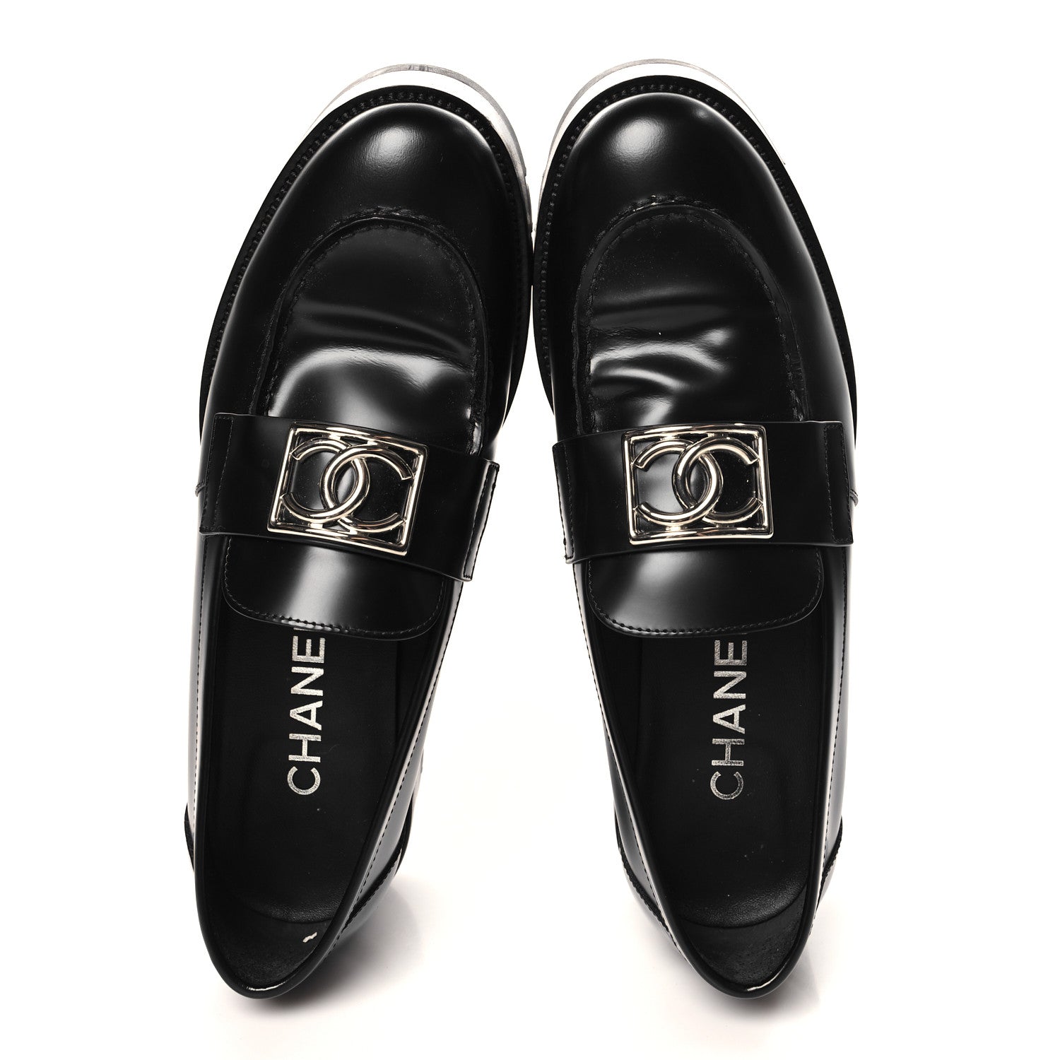 Chanel Calfskin Metal CC Loafers 39 Black