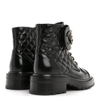 Chanel Shiny Goatskin Calfskin Quilted Lace Up Combat Boots 36.5 Black