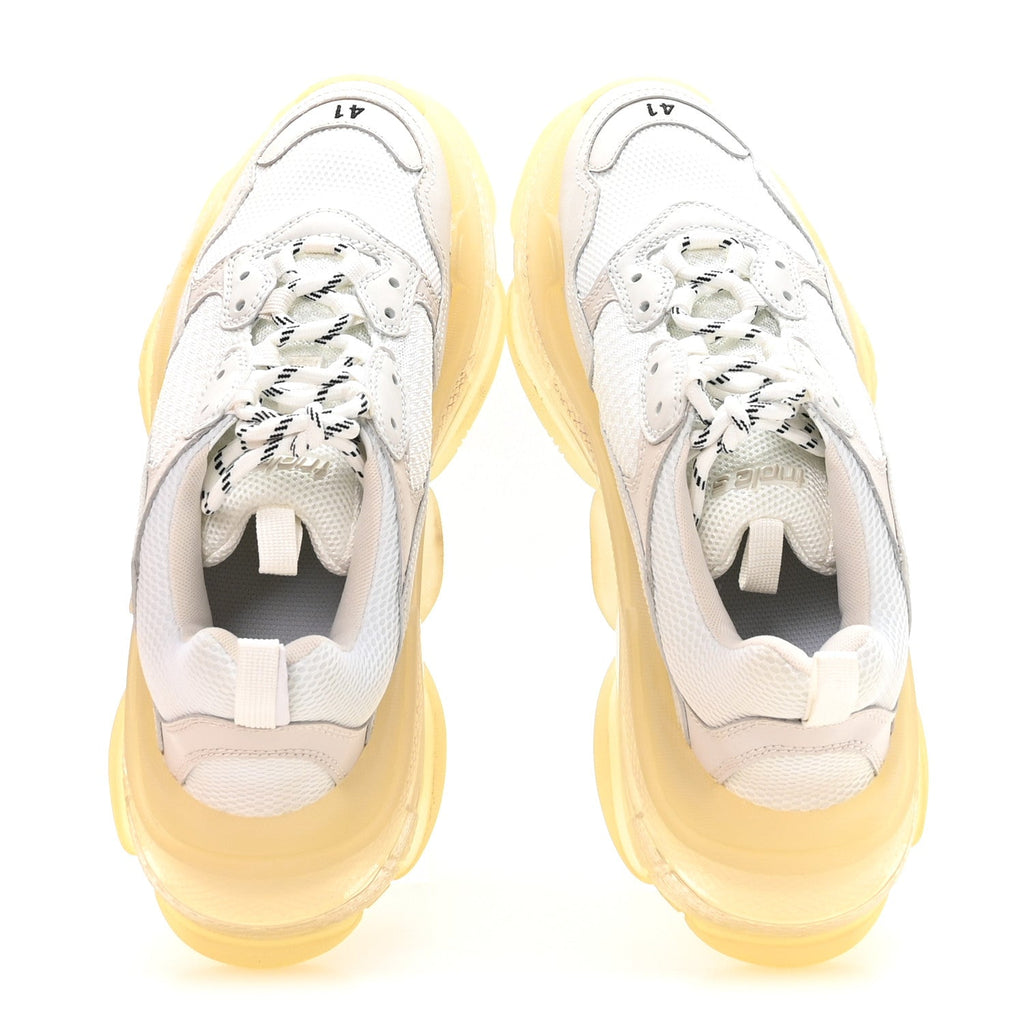 Balenciaga Fabric Mesh Clear Sole Womens Triple S Sneakers 41 White