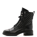 Chanel Calfskin Quilted Lace Up Combat Boots 36.5 Black