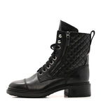 Chanel Calfskin Quilted Lace Up Combat Boots 36.5 Black