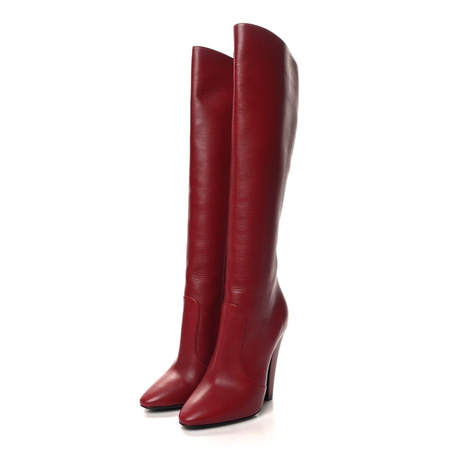 Saint Laurent Calfskin Knee High Skinny Boots 35.5 Opyum Red
