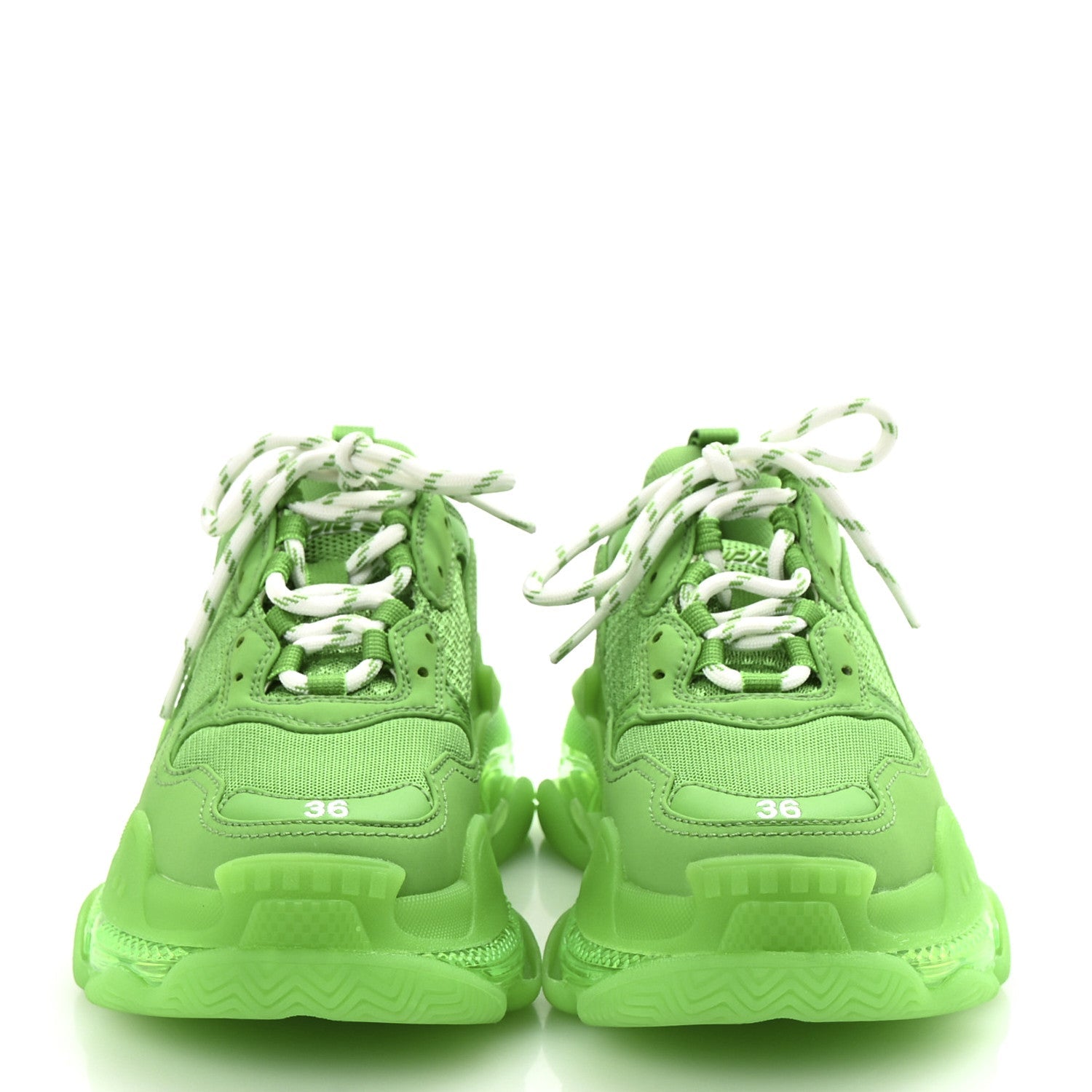Balenciaga Fabric Mesh Clear Sole Womens Triple S Sneakers 36 Fluo Green