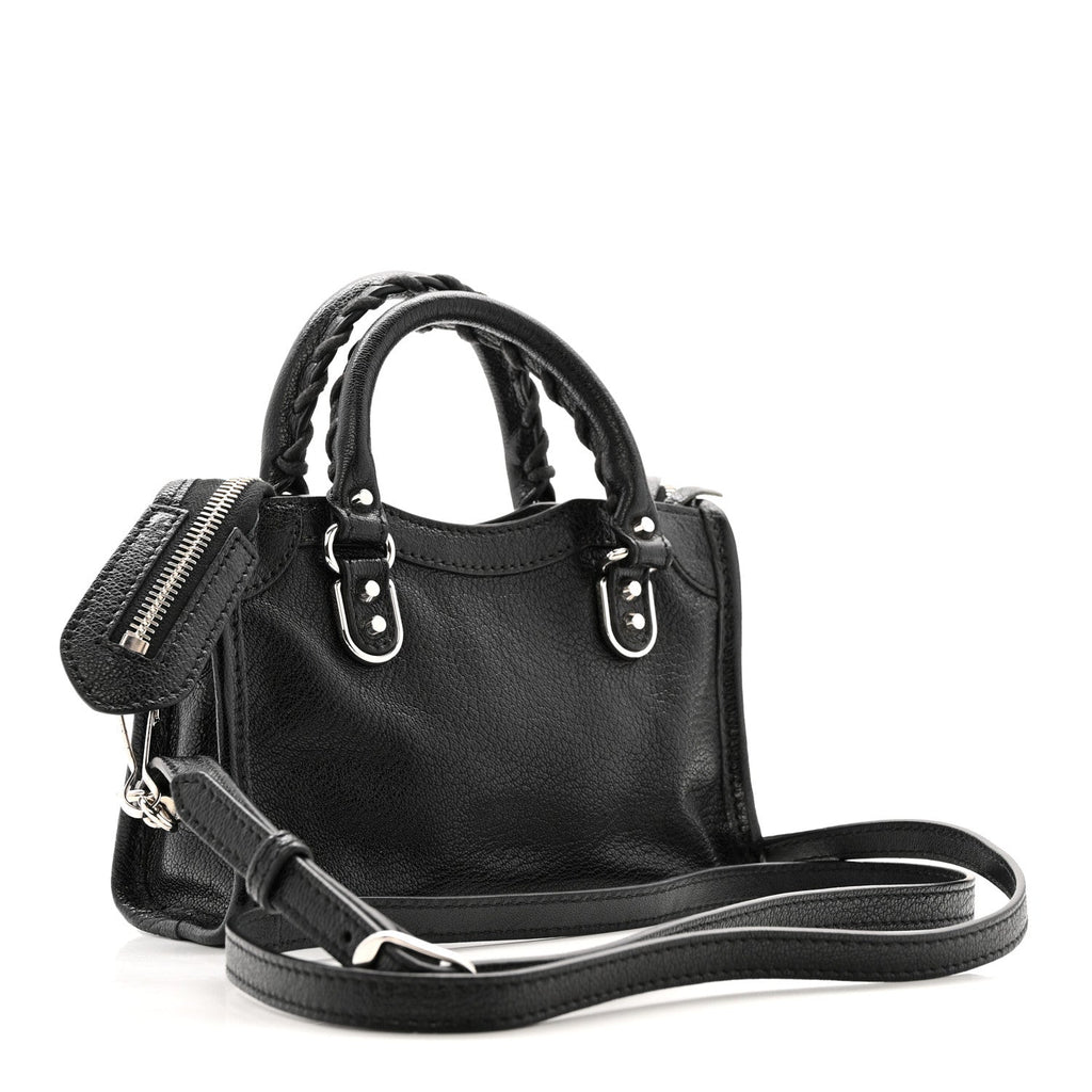 Balenciaga Chevre Silver Metallic Edge Hardware Nano City Black