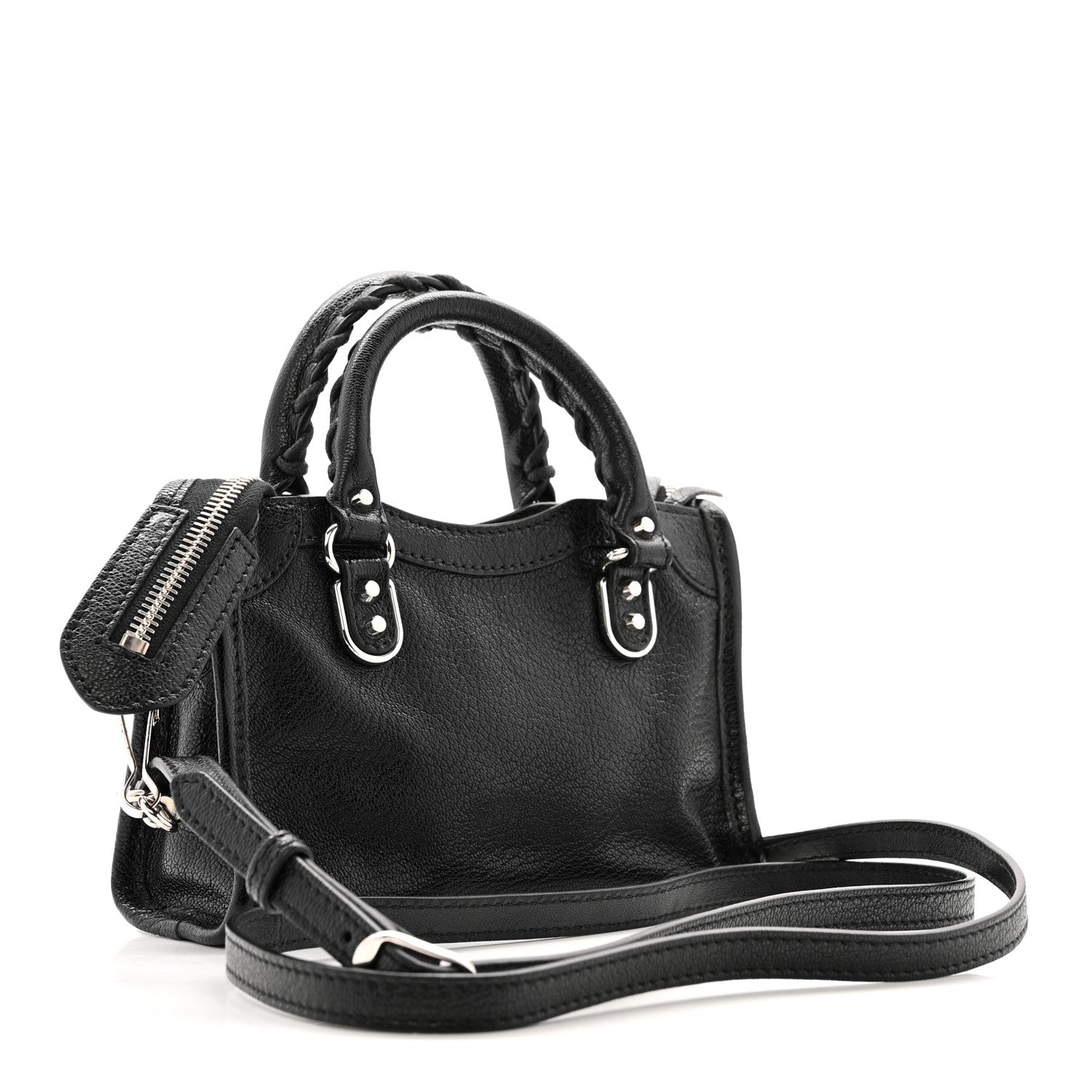 Balenciaga Chevre Silver Metallic Edge Hardware Nano City Black