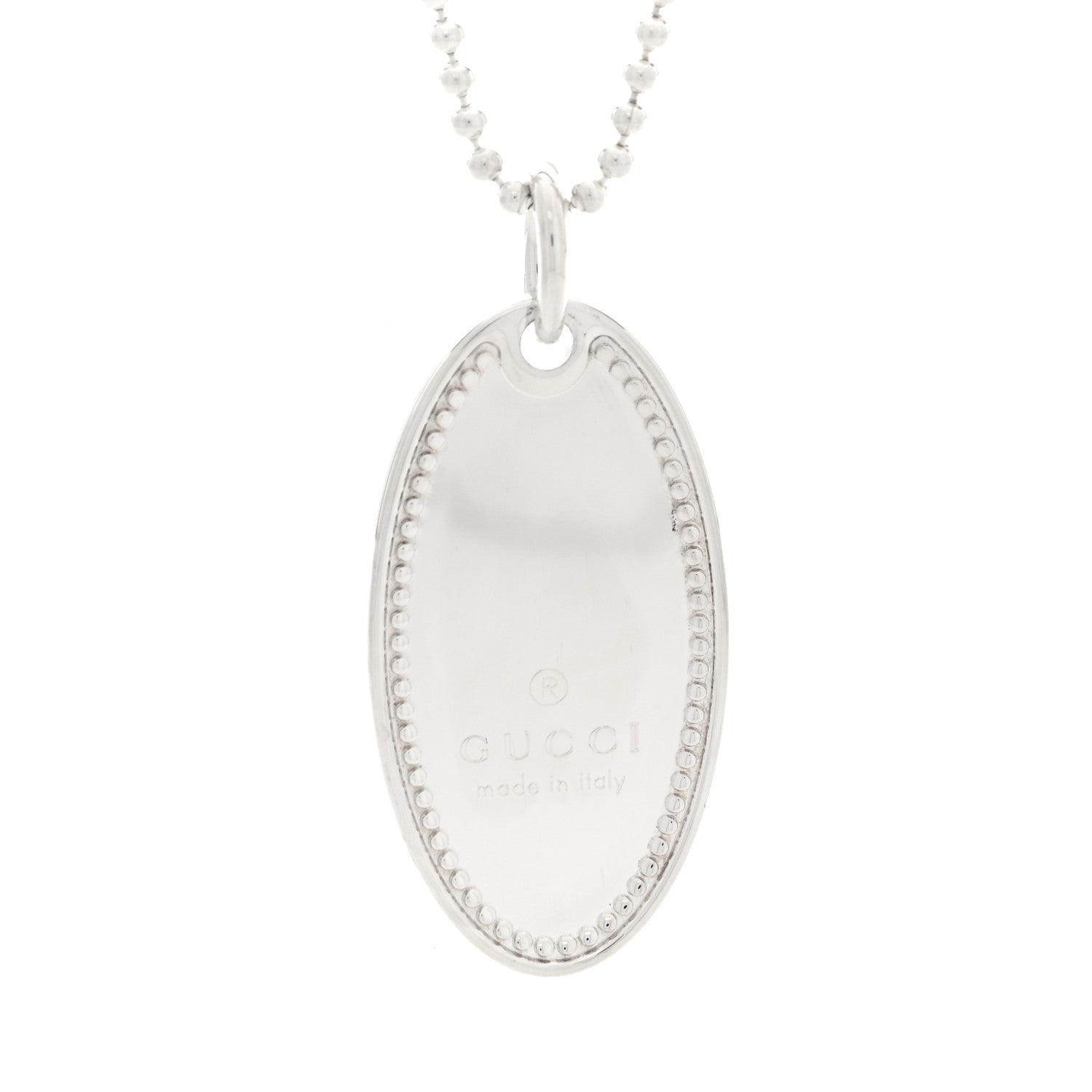 Gucci Sterling Silver Trademark Logo Oval Pendant Necklace