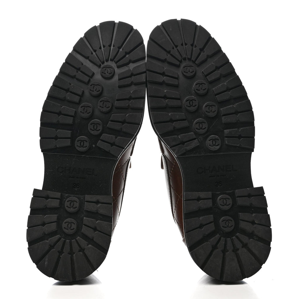 Chanel Calfskin Quilted CC Mocassin Loafers 36 Brown