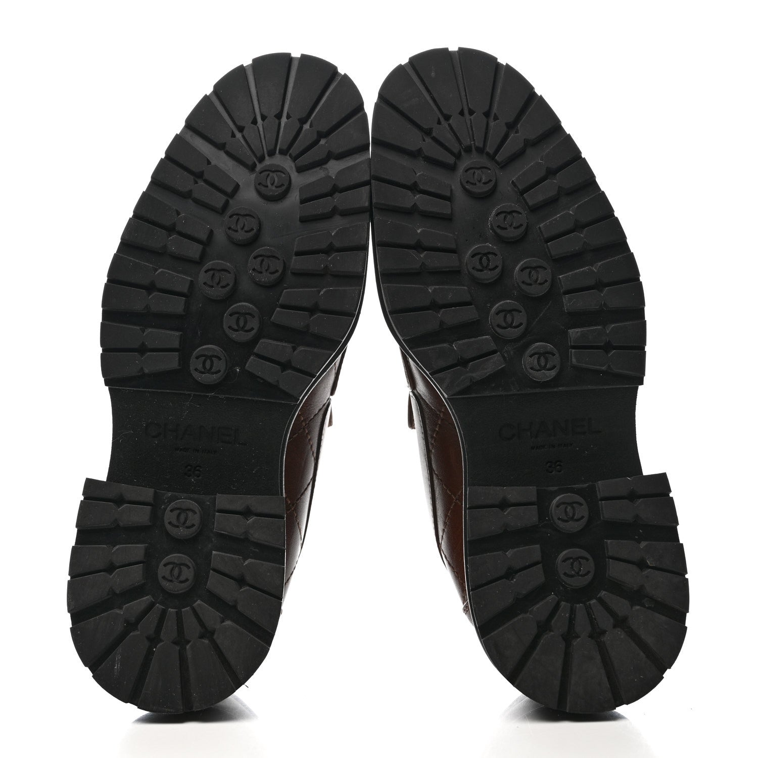 Chanel Calfskin Quilted CC Mocassin Loafers 36 Brown