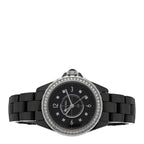 Chanel Stainless Steel Ceramic Diamond Bezel 33mm J12 Quartz Watch Black