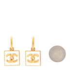 Chanel Metal Resin CC Square Drop Earrings Gold Transparent
