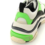 Balenciaga Fabric Mesh Womens Triple S Sneakers 37 White Green Fluo Black