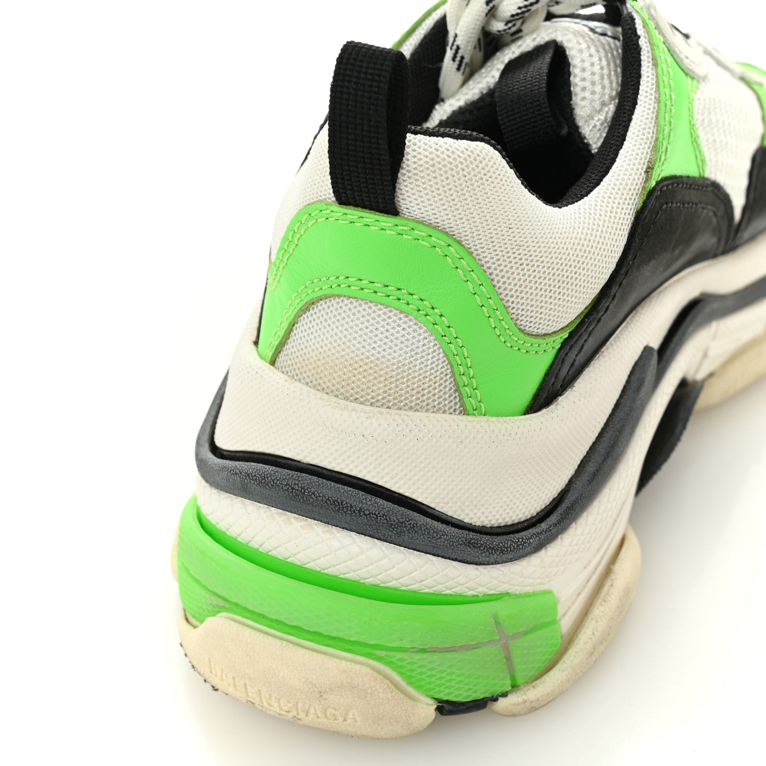 Balenciaga Fabric Mesh Womens Triple S Sneakers 37 White Green Fluo Black