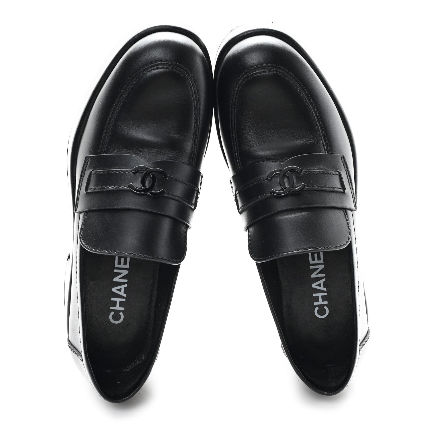 Chanel Calfskin CC Platform Loafers 38 Black