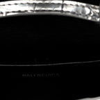 Balenciaga Metallic Calfskin Crocodile Embossed Hourglass Top Handle Bag Mini Silver