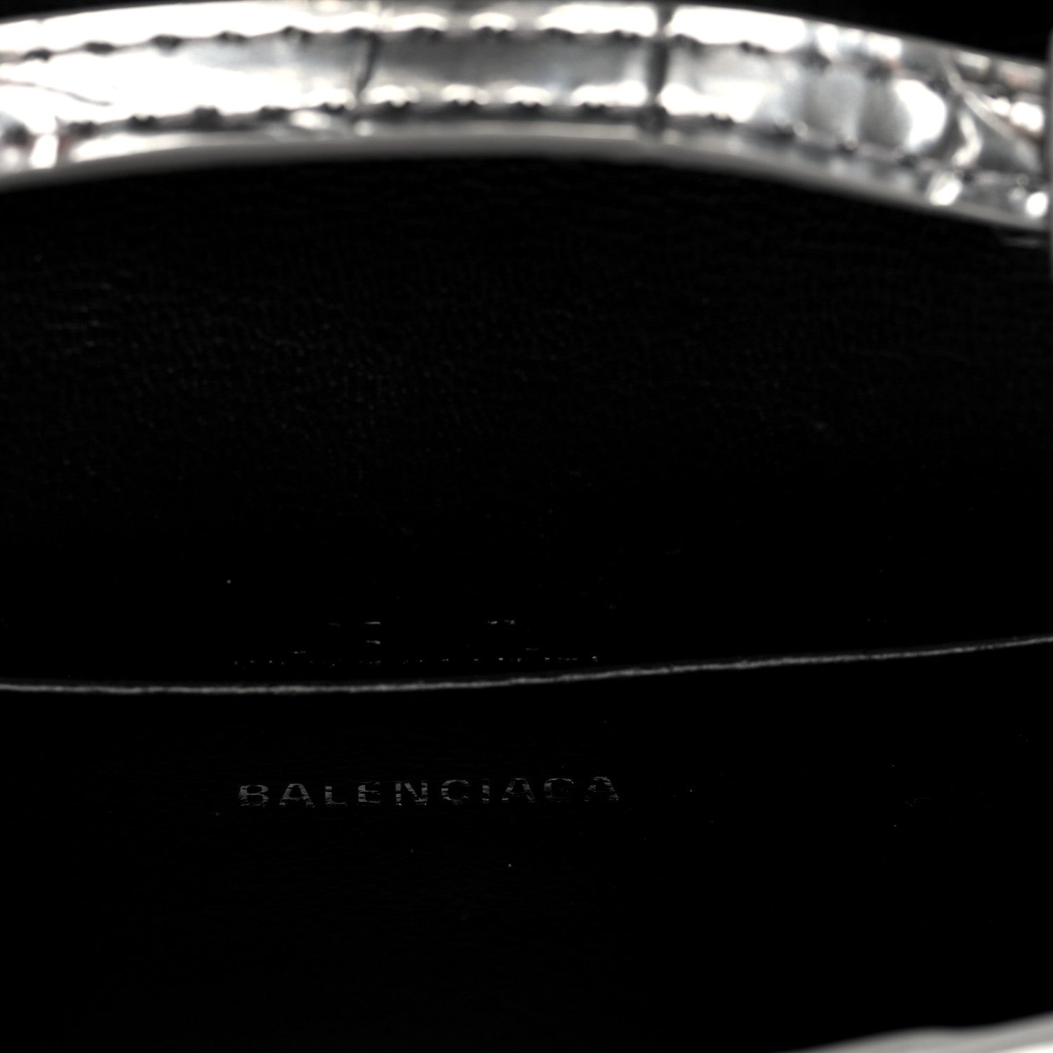 Balenciaga Metallic Calfskin Crocodile Embossed Hourglass Top Handle Bag Mini Silver
