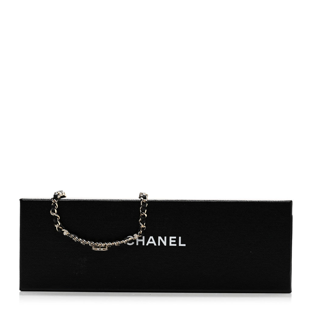 Chanel Metal Lambskin Crystal CC Choker Necklace Black Gold