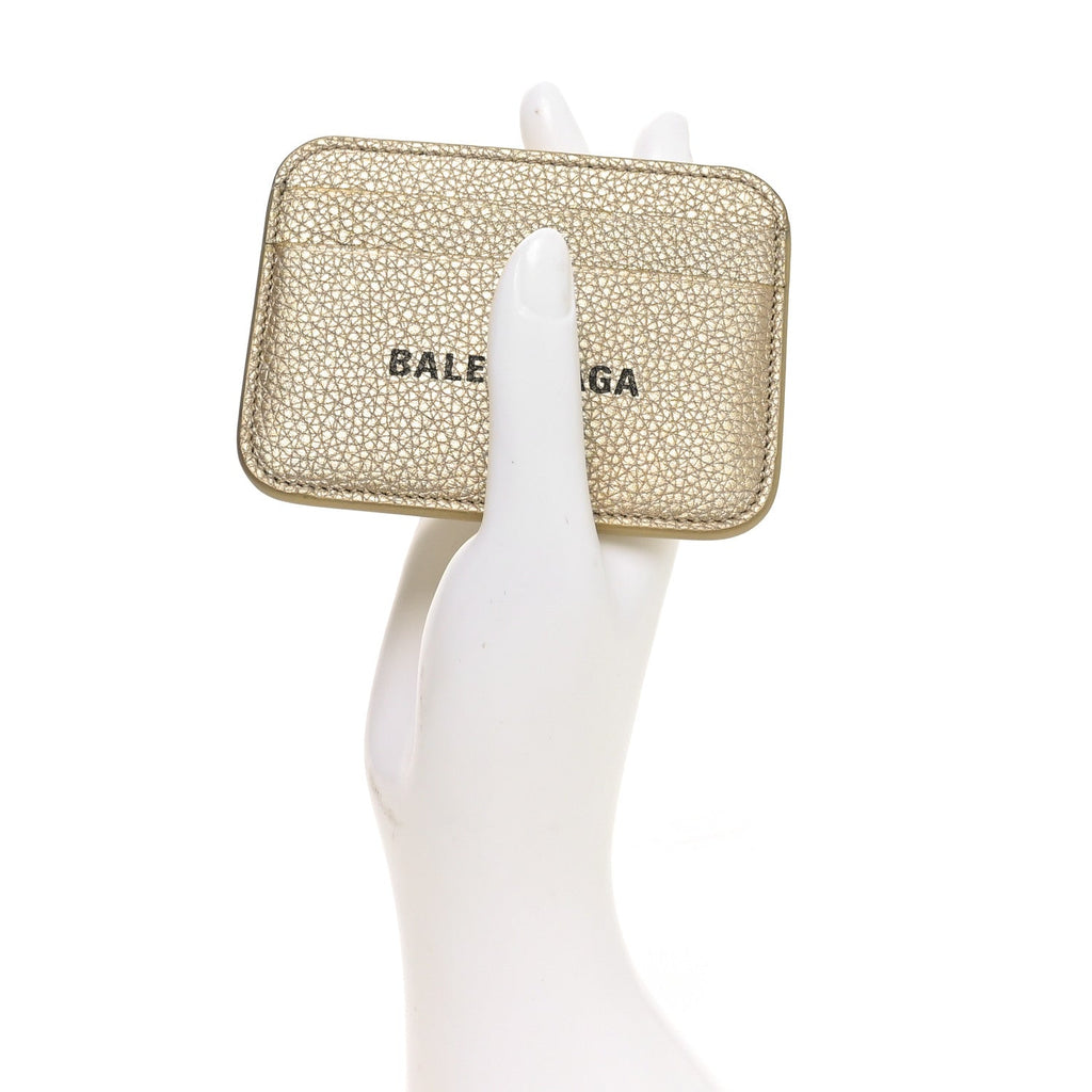 Balenciaga Grained Calfskin Logo Cash Rounded Card Holder Gold Black